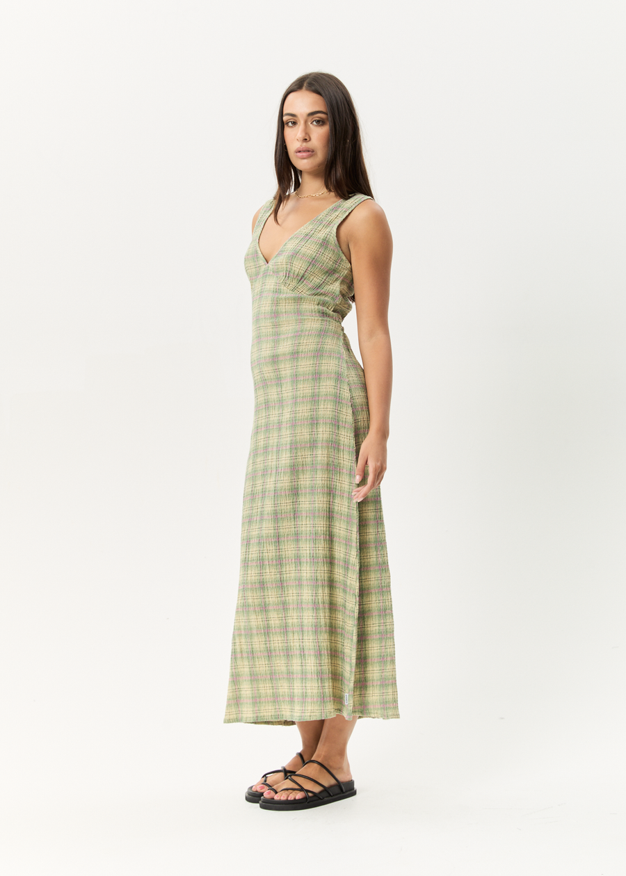 AFENDS Womens Position - Seersucker Maxi Dress - Green Check