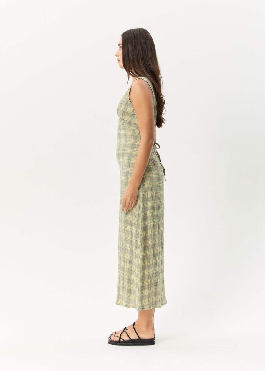 AFENDS Womens Position - Seersucker Maxi Dress - Green Check