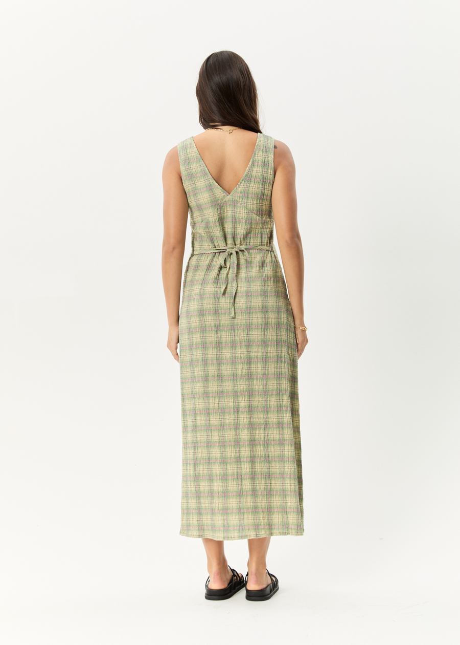 AFENDS Womens Position - Seersucker Maxi Dress - Green Check