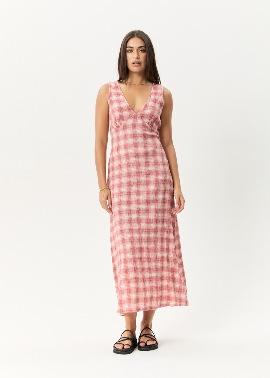 AFENDS Womens Position - Seersucker Maxi Dress - Red Check