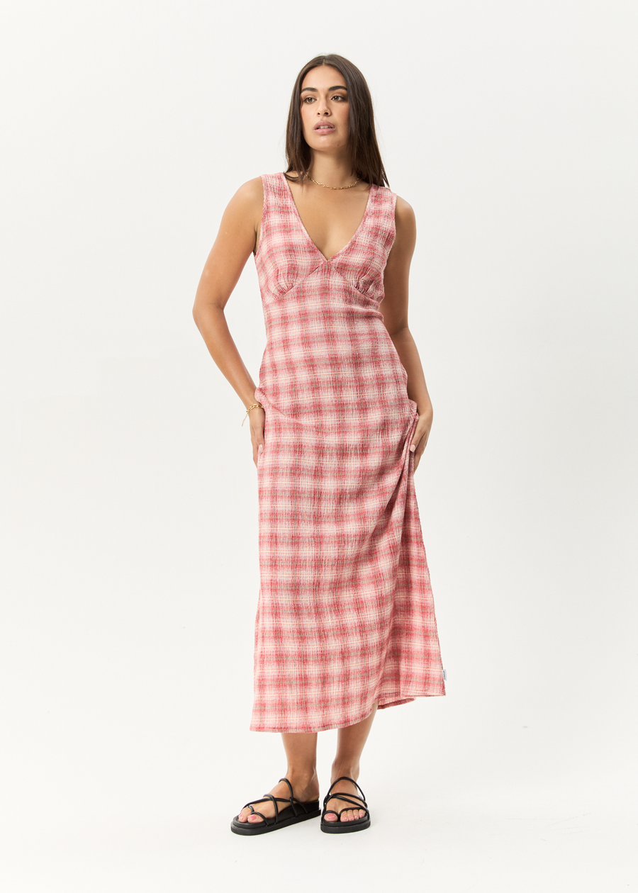 AFENDS Womens Position - Seersucker Maxi Dress - Red Check