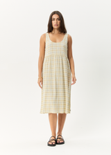 AFENDS Womens Position - Seersucker Midi Dress - Tan Check - Afends womens position   seersucker midi dress   tan check