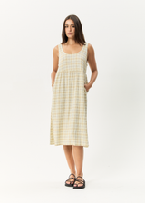 AFENDS Womens Position - Seersucker Midi Dress - Tan Check - Afends womens position   seersucker midi dress   tan check