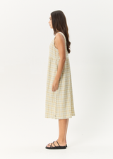 AFENDS Womens Position - Seersucker Midi Dress - Tan Check - Afends womens position   seersucker midi dress   tan check