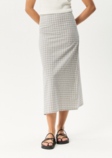 AFENDS Womens Drew - Seersucker Midi Skirt - Taupe Check - Afends womens drew   seersucker midi skirt   taupe check