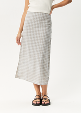 AFENDS Womens Drew - Seersucker Midi Skirt - Taupe Check - Afends womens drew   seersucker midi skirt   taupe check