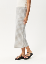 AFENDS Womens Drew - Seersucker Midi Skirt - Taupe Check - Afends womens drew   seersucker midi skirt   taupe check