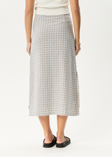 AFENDS Womens Drew - Seersucker Midi Skirt - Taupe Check - Afends womens drew   seersucker midi skirt   taupe check