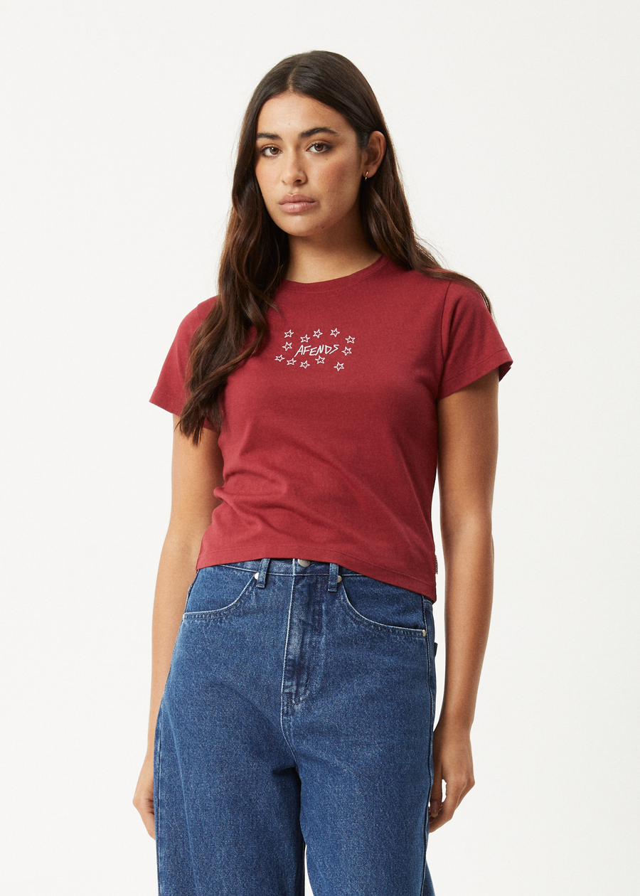 AFENDS Womens Lucky - Baby Tee - Burgundy