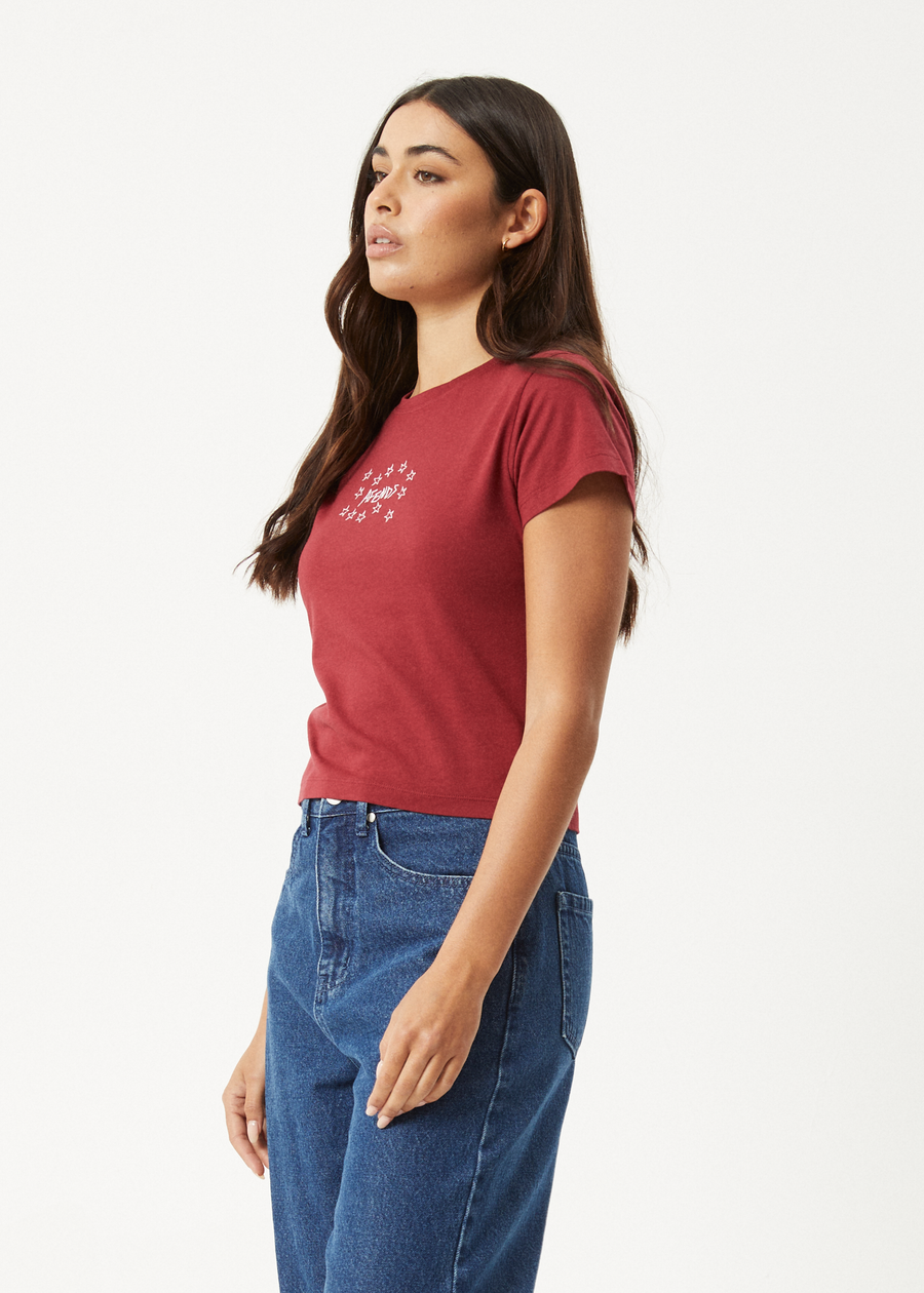 AFENDS Womens Lucky - Baby Tee - Burgundy