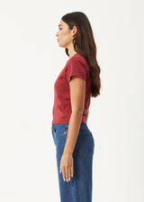 AFENDS Womens Lucky -  Baby Tee - Burgundy - Afends womens lucky   baby tee   burgundy