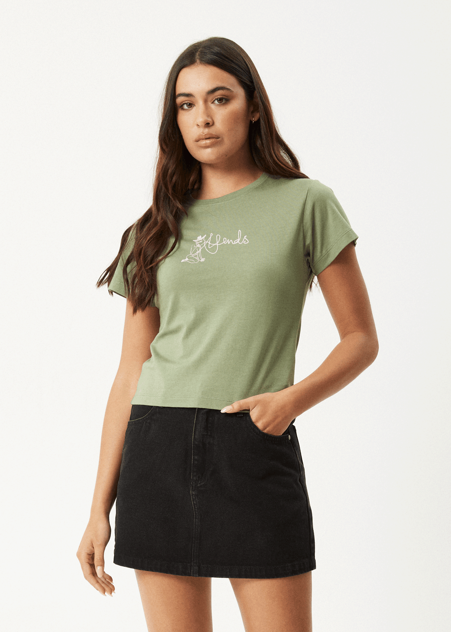 AFENDS Womens Karlee - Baby Tee - Oil Green