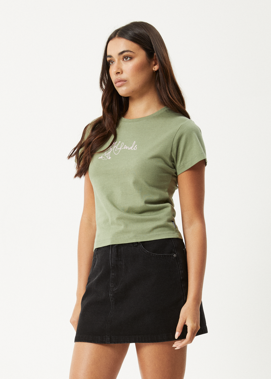 AFENDS Womens Karlee - Baby Tee - Oil Green