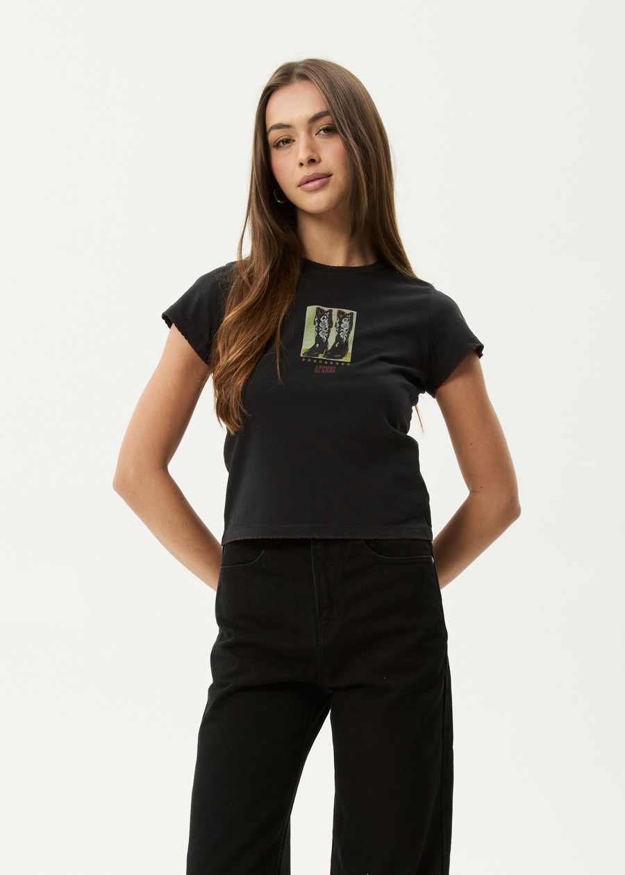 AFENDS Womens Walking - Baby Tee - Stone Black