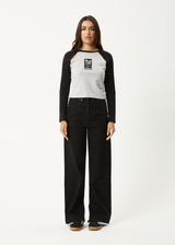 AFENDS Womens Adele -  Long Sleeve Raglan Tee - Black / Grey Marle - Afends womens adele   long sleeve raglan tee   black / grey marle