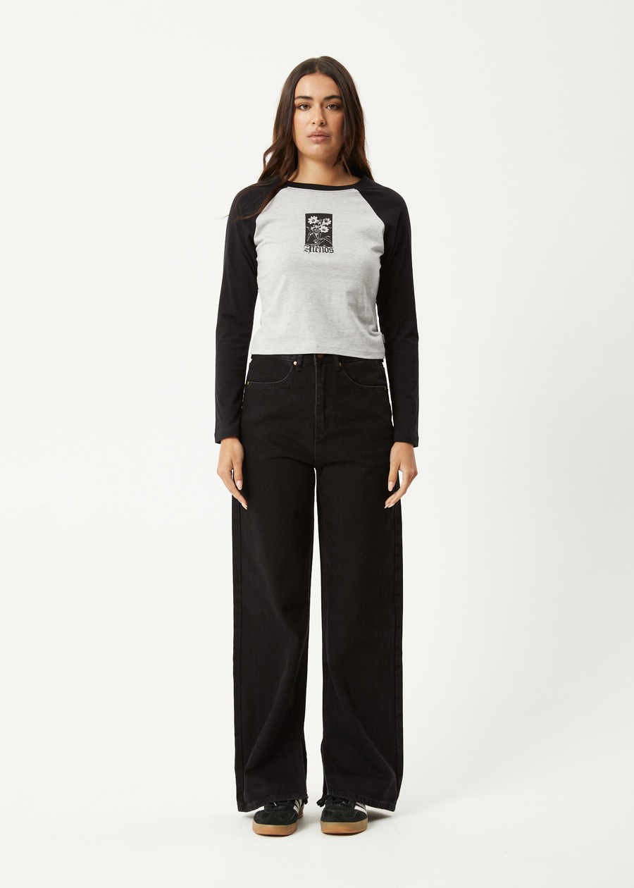 AFENDS Womens Adele - Long Sleeve Raglan Tee - Black / Grey Marle