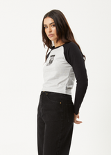 AFENDS Womens Adele -  Long Sleeve Raglan Tee - Black / Grey Marle - Afends womens adele   long sleeve raglan tee   black / grey marle
