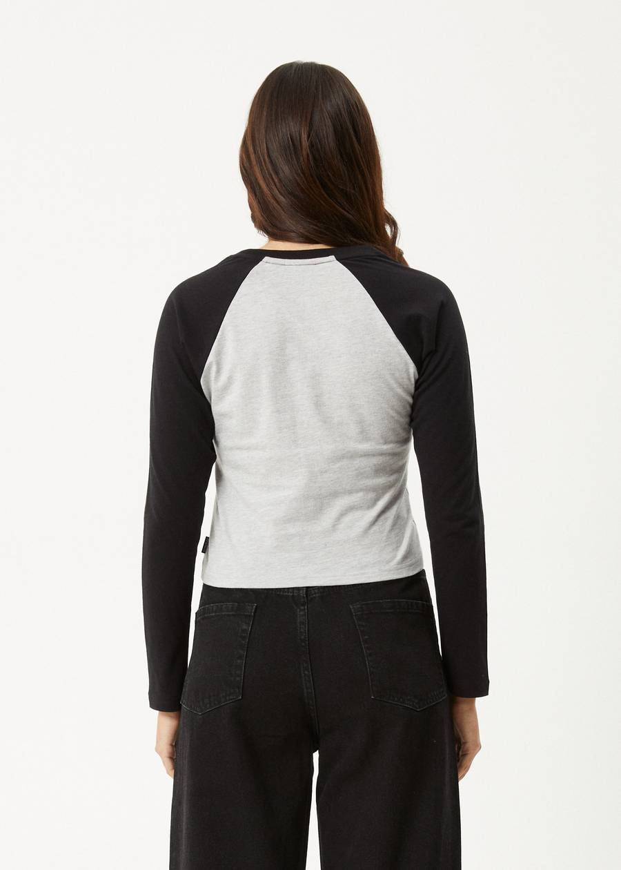 AFENDS Womens Adele - Long Sleeve Raglan Tee - Black / Grey Marle