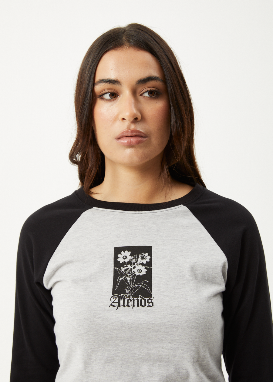 AFENDS Womens Adele - Long Sleeve Raglan Tee - Black / Grey Marle