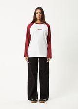 AFENDS Womens Ryan -  Oversized Long Sleeve Raglan Tee - Burgundy - Afends womens ryan   oversized long sleeve raglan tee   burgundy