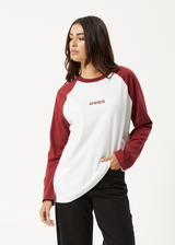 AFENDS Womens Ryan -  Oversized Long Sleeve Raglan Tee - Burgundy - Afends womens ryan   oversized long sleeve raglan tee   burgundy