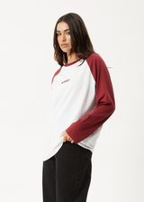 AFENDS Womens Ryan -  Oversized Long Sleeve Raglan Tee - Burgundy - Afends womens ryan   oversized long sleeve raglan tee   burgundy