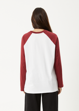 AFENDS Womens Ryan -  Oversized Long Sleeve Raglan Tee - Burgundy - Afends womens ryan   oversized long sleeve raglan tee   burgundy