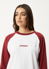 AFENDS Womens Ryan -  Oversized Long Sleeve Raglan Tee - Burgundy - Afends womens ryan   oversized long sleeve raglan tee   burgundy