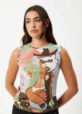 AFENDS Womens Karlee -  Sheer Tank - Multi - Afends womens karlee   sheer tank   multi