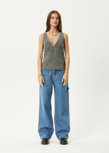 AFENDS Womens Giselle Asta - Seersucker Top - Steel Check - Afends womens giselle asta   seersucker top   steel check