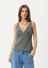 AFENDS Womens Giselle Asta - Seersucker Top - Steel Check - Afends womens giselle asta   seersucker top   steel check