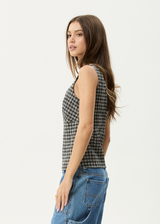 AFENDS Womens Giselle Asta - Seersucker Top - Steel Check - Afends womens giselle asta   seersucker top   steel check