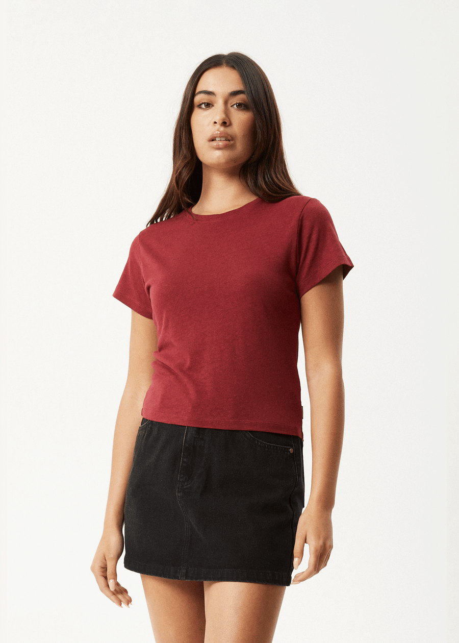 AFENDS Womens Carmen - Baby Tee - Burgundy