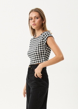 AFENDS Womens Rowan - Seersucker Top - Black / White - Afends womens rowan   seersucker top   black / white