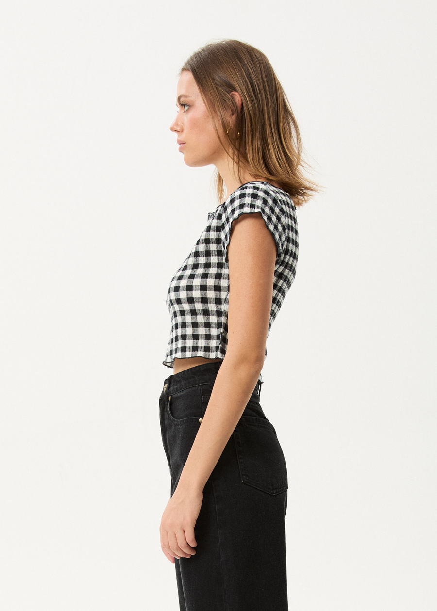 AFENDS Womens Rowan - Seersucker Top - Black / White