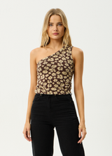 AFENDS Womens Astoria - One Shoulder Top - Coffee - Afends womens astoria   one shoulder top   coffee