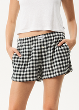 AFENDS Womens Rowan - Seersucker Boxer Short - Black / White - Afends womens rowan   seersucker boxer short   black / white