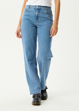 AFENDS Womens Leila - Straight Leg Jean - Worn Blue - Afends womens leila   straight leg jean   worn blue