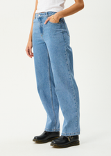 AFENDS Womens Leila - Straight Leg Jean - Worn Blue - Afends womens leila   straight leg jean   worn blue