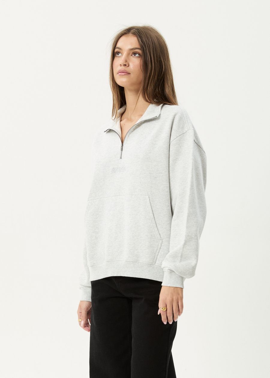 AFENDS Womens Carter - Quarter Zip Jumper - Grey Marle