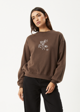 AFENDS Womens Mackie -  Crew Neck Jumper - Coffee - Afends womens mackie   crew neck jumper   coffee