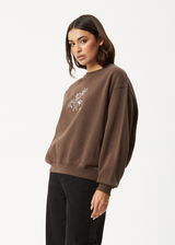 AFENDS Womens Mackie -  Crew Neck Jumper - Coffee - Afends womens mackie   crew neck jumper   coffee