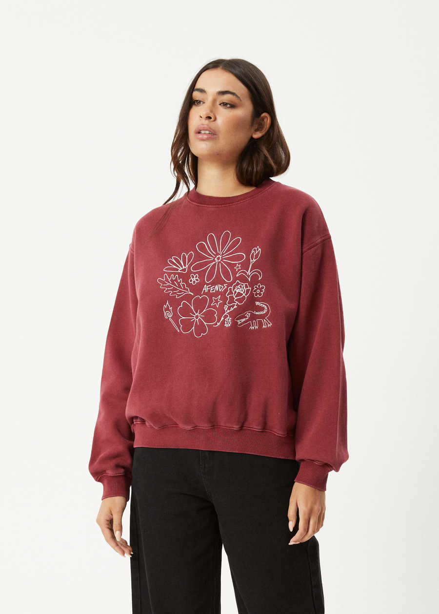 AFENDS Womens Shapes - Crew Neck Jumper - Washed Burgundy