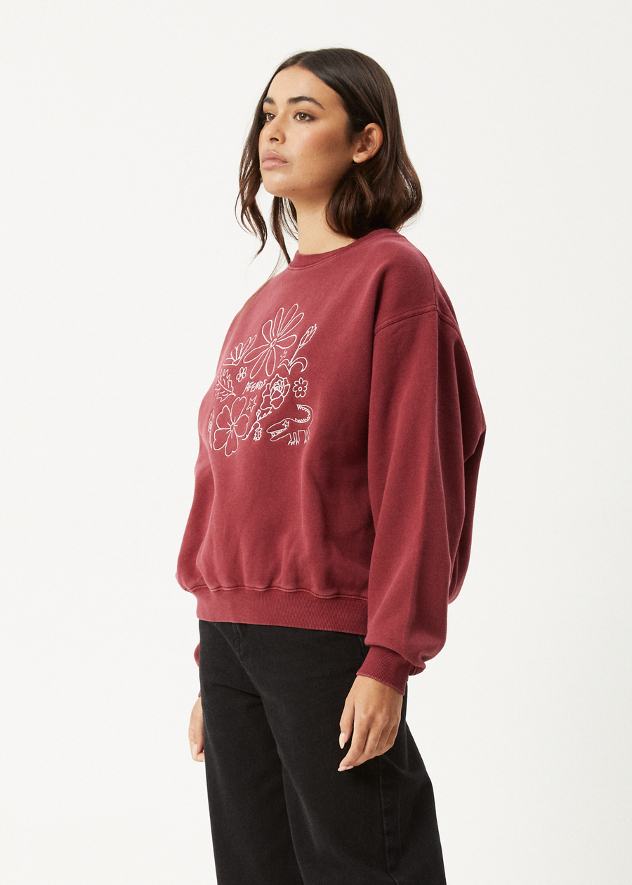 AFENDS Womens Shapes - Crew Neck Jumper - Washed Burgundy
