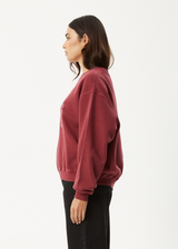 AFENDS Womens Shapes -  Crew Neck Jumper - Washed Burgundy - Afends womens shapes   crew neck jumper   washed burgundy