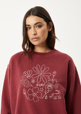 AFENDS Womens Shapes -  Crew Neck Jumper - Washed Burgundy - Afends womens shapes   crew neck jumper   washed burgundy