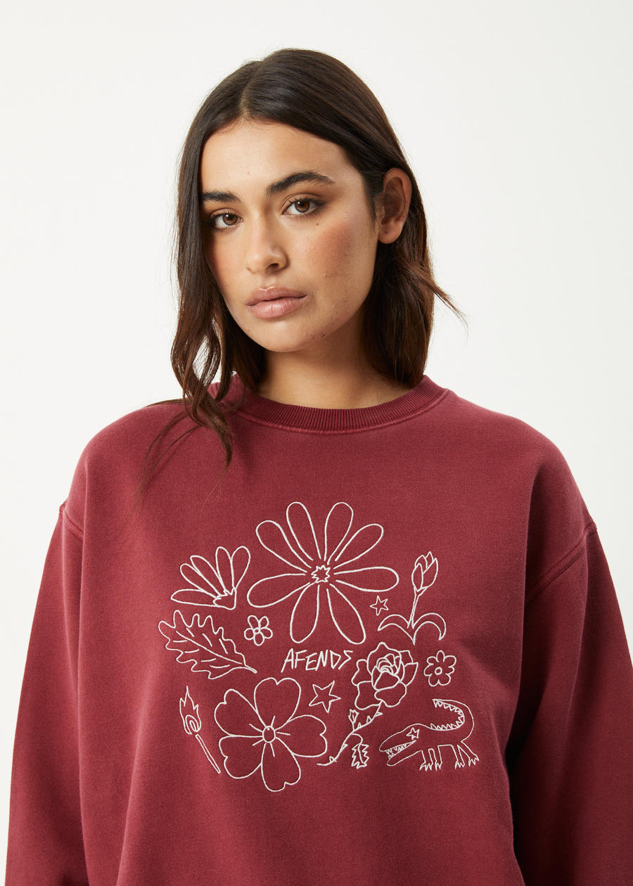 AFENDS Womens Shapes - Crew Neck Jumper - Washed Burgundy