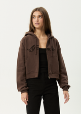 AFENDS Womens Kourt -  Zip Hood - Coffee - Afends womens kourt   zip hood   coffee