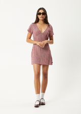 AFENDS Womens Base - Seersucker Mini Dress - Burgundy Check - Afends womens base   seersucker mini dress   burgundy check