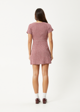 AFENDS Womens Base - Seersucker Mini Dress - Burgundy Check - Afends womens base   seersucker mini dress   burgundy check